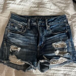 American Eagle Outfitters Women's Ripped Jean Shorts - Dark Blue